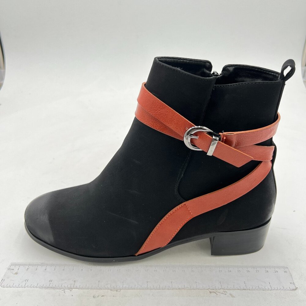 Black Women Round Toe Strap Cross with Buckle Retro Side Zipper Ankle Booties